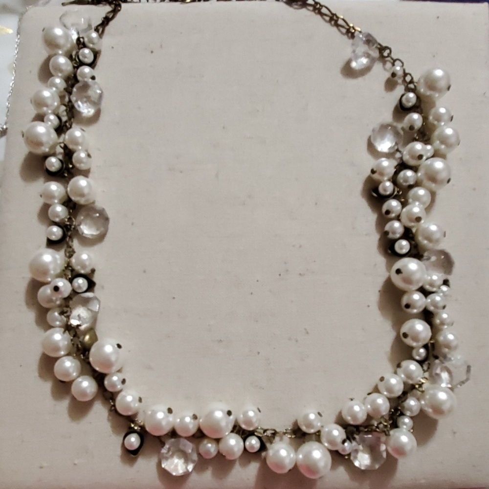 Pearl + Crystal Drops Long Necklace